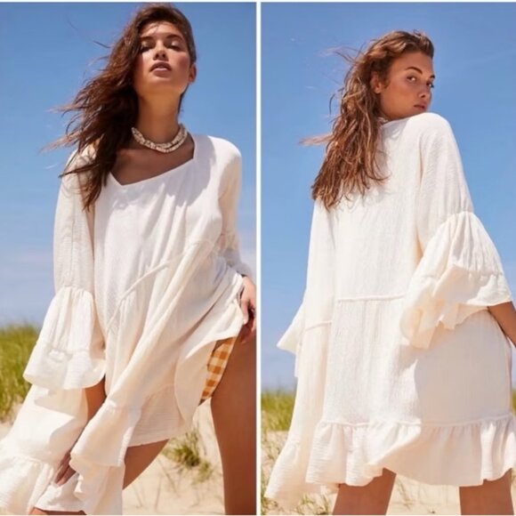 Free People Beach Yellow El Mar Mini Boho Summer Dress Size S - Picture 3 of 13